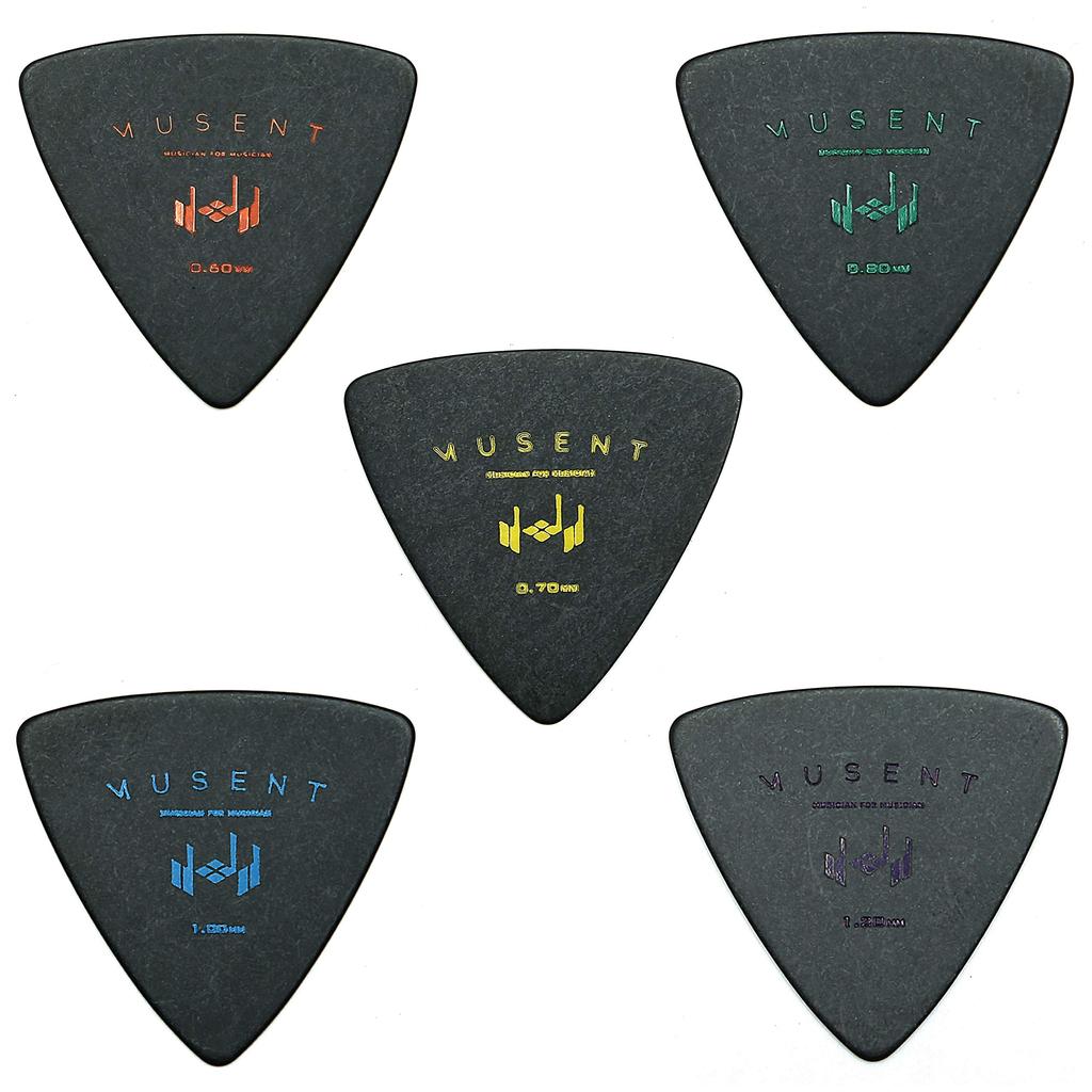 Musent Standard-Dreiecksplektrum, dick, 2 Stück, je Probe, 10-teiliges Set, Reisbällchen-Typ, Polyacetal, hergestellt in Japan, 0,6 – 1,2 mm, MSNTRPK0000-NTR-10P-01