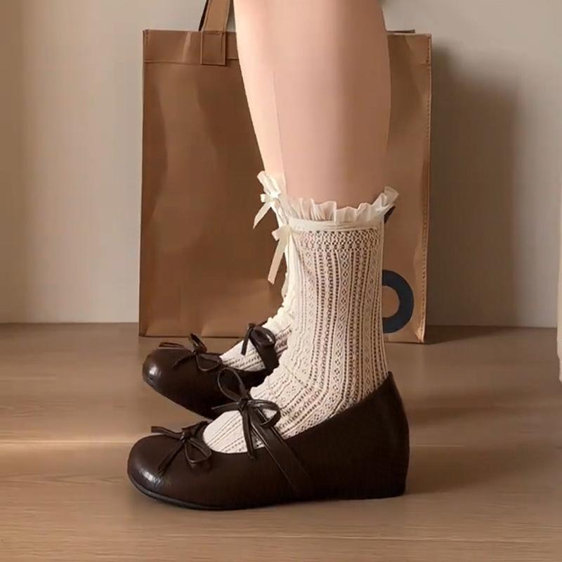 2025 super fire round head Mary Jane shoes girls small leather shoes inner height increase summer single shoes bow Japanese jk sweet