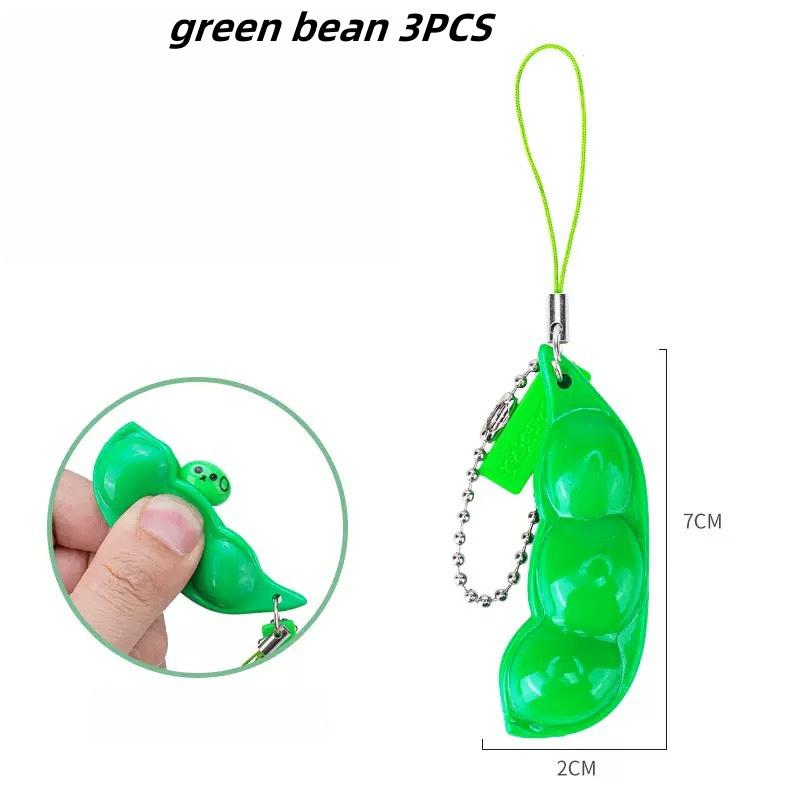 Fidgetleksaker Edamame Squishy Nyckelring Stresslindring Klämbönor Bönor Söt Vuxenleksak Avstressningspaket