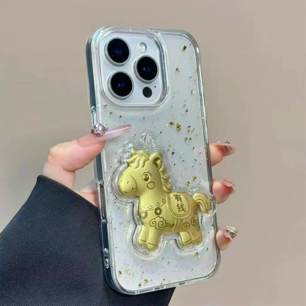 3D Dropper Phone Case for The Year of The Horse for Apple 17PROMAX Soft Cover Airbag Anti Drop Cute Internet Celebrity Dropper Case