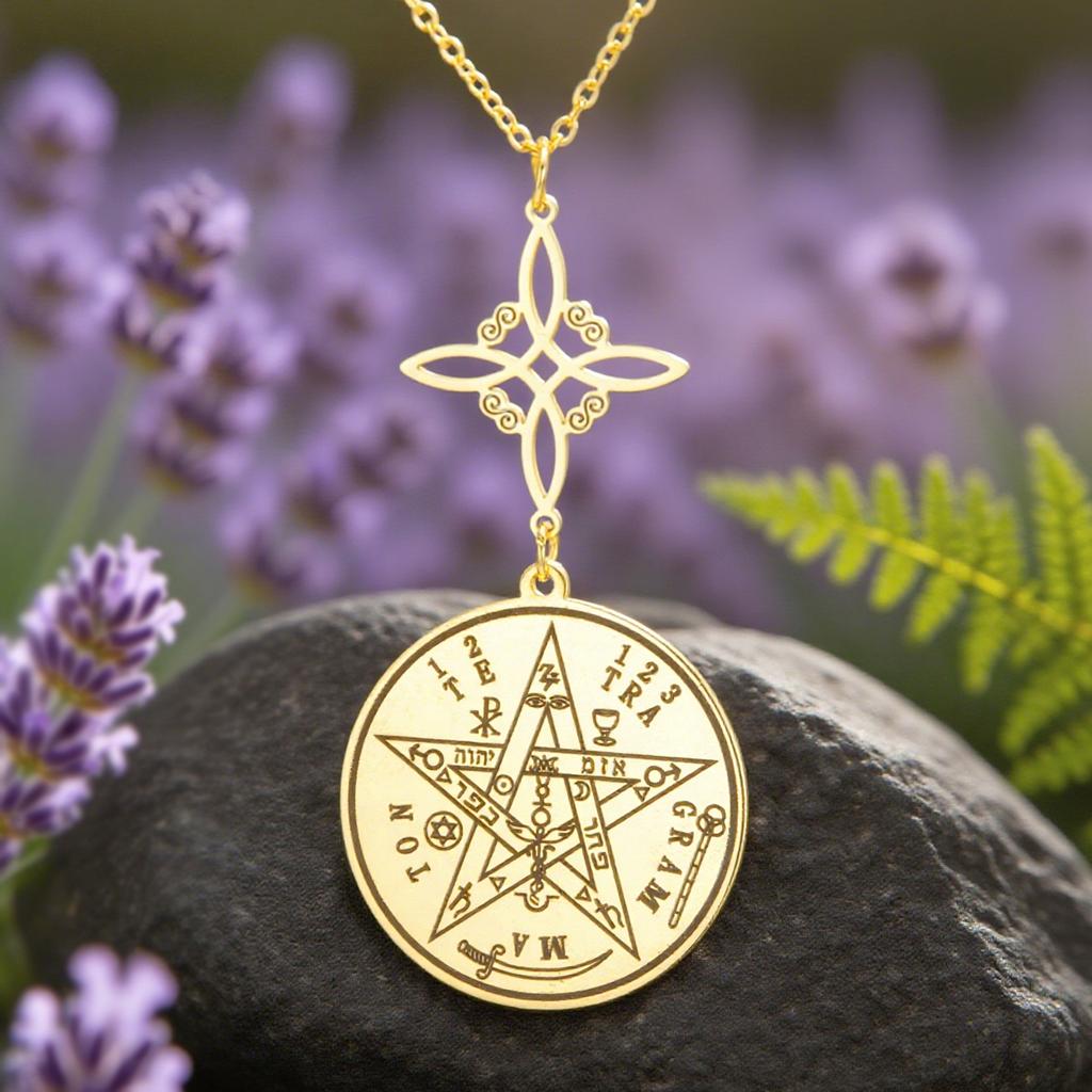 Dawapara Tetragrammaton Pentagram Necklaces Witches Knot Pendant Wiccan Protection Amulet Stainless Steel Jewelry