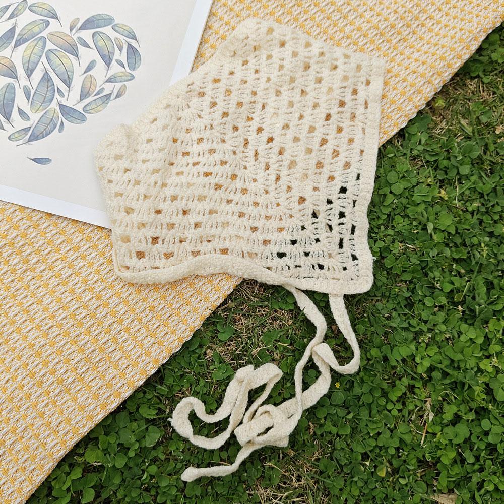 

Women Beige Triangle Hair Scarf Handmade Knitted Headscarf Hairband Simple Versatile Hollow Hair Hoop Headwrap Hair Accessories бежевый