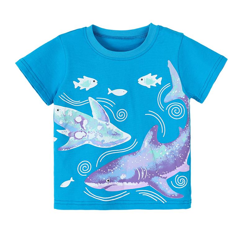 Little maven Baby Boys 2026 New Summer Kids Clothes Korean Children's Clothes Children's Clothing Cartoon Sharks T-shirts