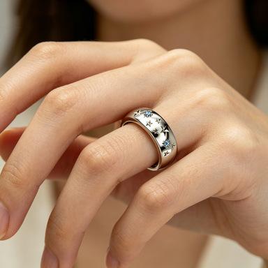 European and American style personalized fashion smooth star diamond ring temperament versatile high sense fashionable ring
