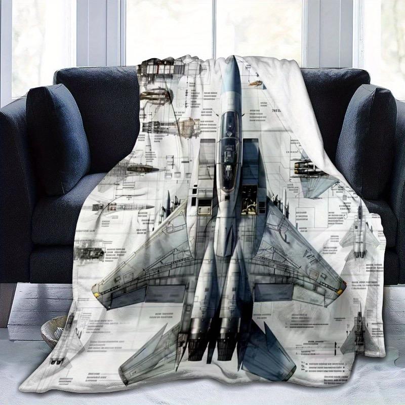 Ultra-Soft Fighter Jet Print Flannel Throw Blanket - Perfect For Couch Bed Travel And As A Gift