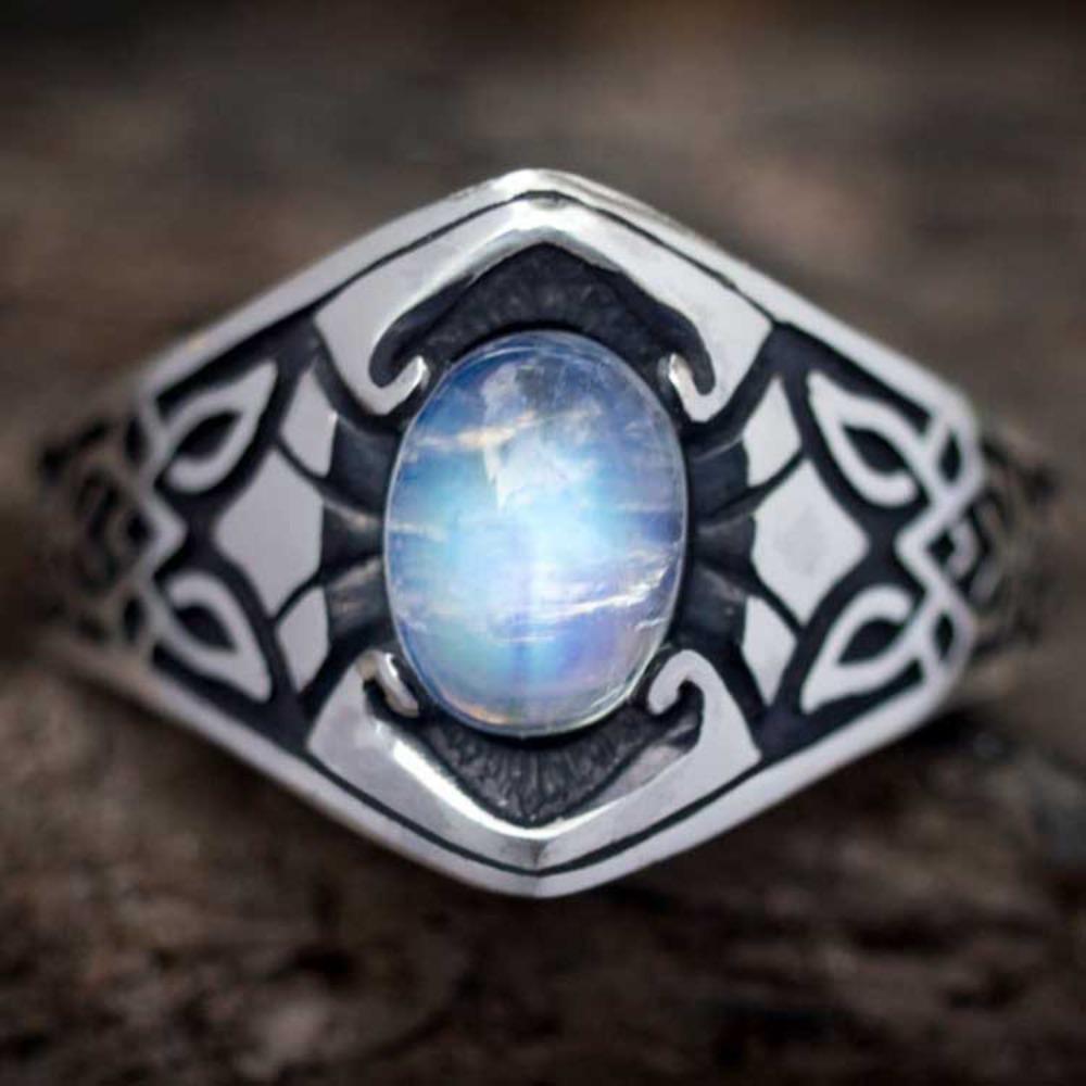 

Nordic Celtic Rings for Women Vintage Medieval Moonstone Rings Colorful Gemstone Jewelry no. 6