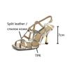 Summer Women Sandals Sheep Suede Leather Thin Heel Shoes Sexy High  for Vintage Roman