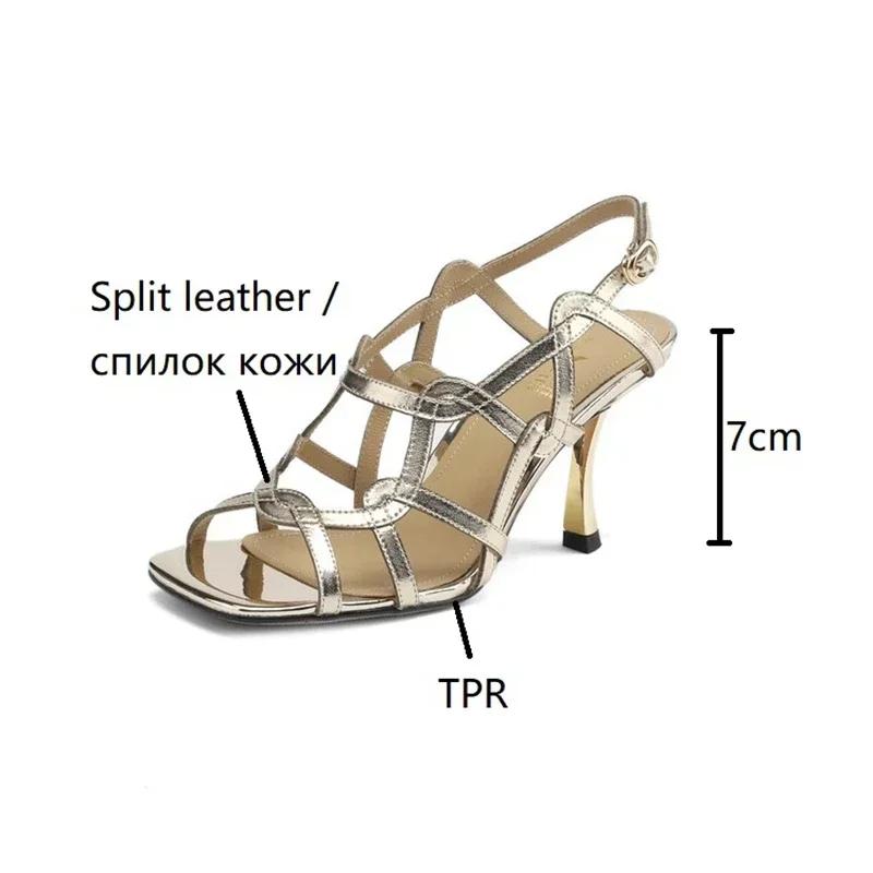 Summer Women Sandals Sheep Suede Leather Thin Heel Shoes Sexy High  for Vintage Roman