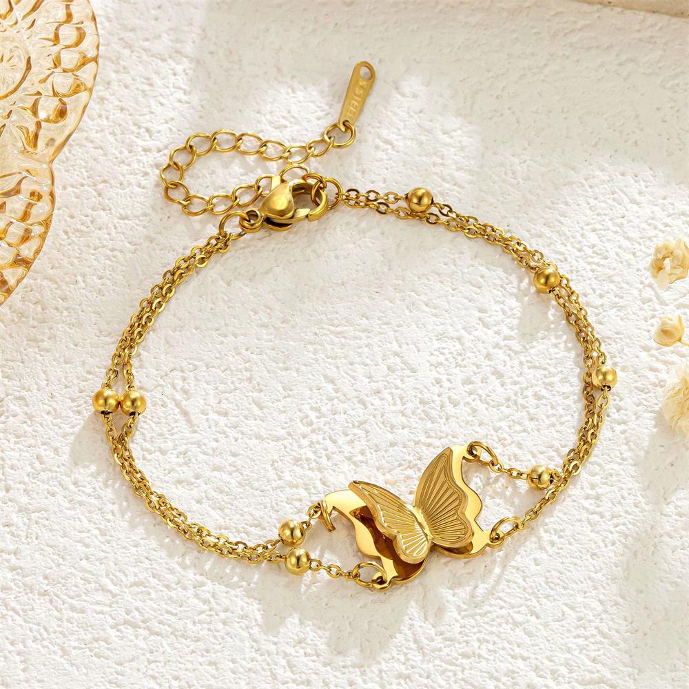 Punk Beads Chain Link Bracelet Female Gold Color Stainless Steel Animal Butterfly Charm Bracelets for Women Jewelry Gift 2025