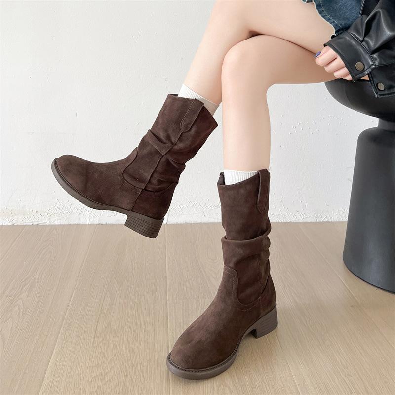 Vintage Women Western Cowboy Boots Autumn Ladies Elegant Mordern Mid Calf Botas Zapatos De Mujer