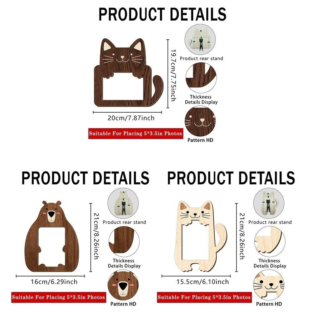 Animal Shaped Desktop Picture Frame Cat Bear Design Photo Display Rack Wooden Photo Frame  Home