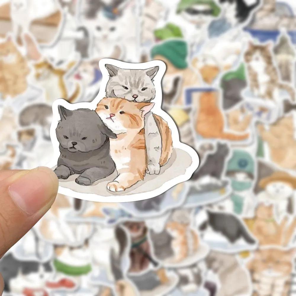 10/30/53pcs Kawaii Cartoon Cat Meme Stickers Cute Watercolor Kitten Graffiti Decals Water Bottle Luggage Phone Sticker