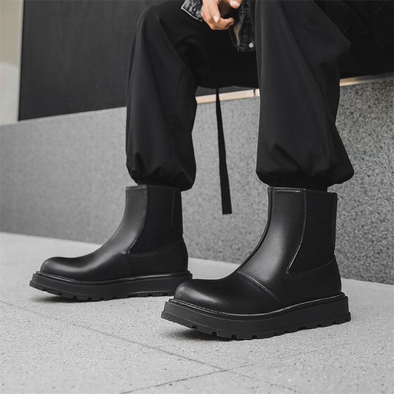 Summer Chelsea Boots Men's Breathable Soft Bottom British Smoke Boots Trend Mid-Help Martin Boots 22725-J