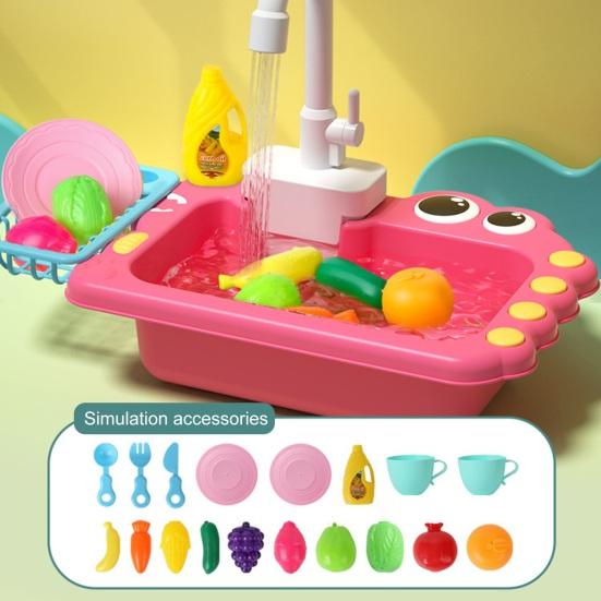Mini Toddler Playhouse Dishwasher Set Electric Water Circulation 18Pcs Accessories Simulated Faucet Rotating Heat-Resistant Quick-Drying Basket Role