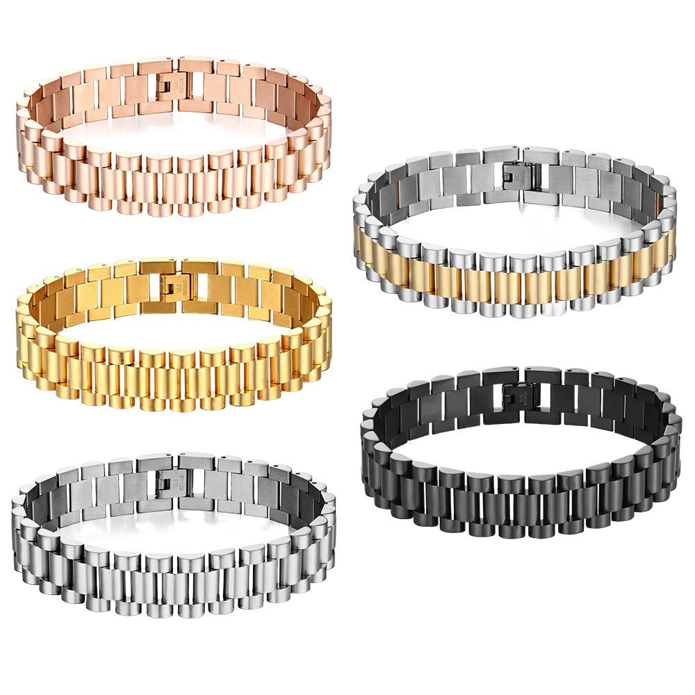 Fine Jewelry Bracelet Stainless Steel 18K Gold Plated Watch Band Link Chain Bracelet for Women Men
