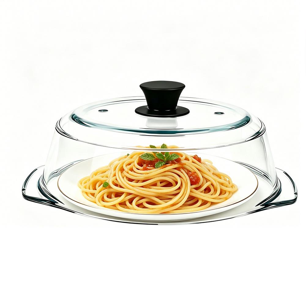 Glass Microwave Cover For Food Clear Heating Reusable Lid With Silicone Handle Microwave Splatter Cover Glass For Oven Bowls