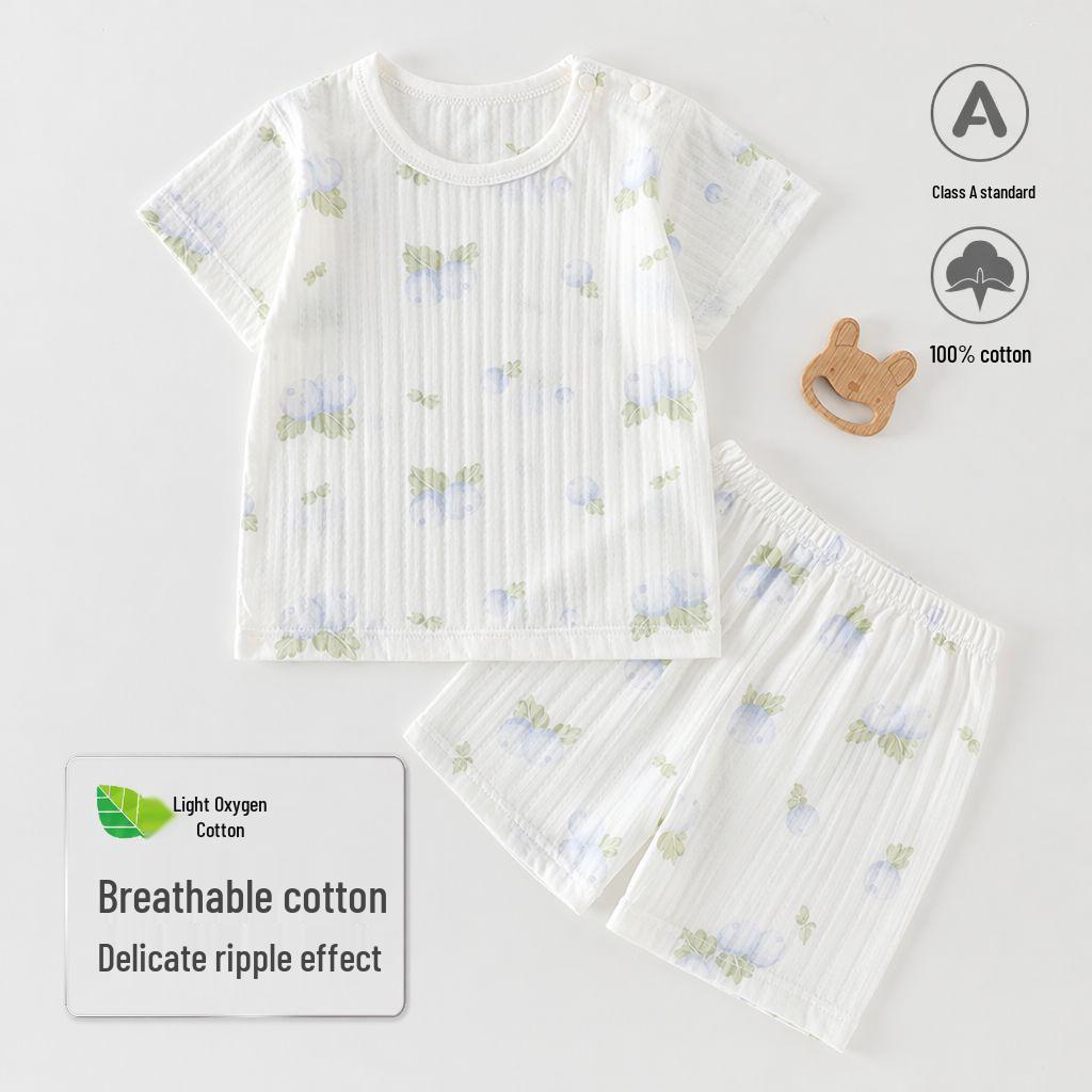 Summer Cotton Gauze Baby Pajama Set - Short-Sleeved Top & Shorts for Air Conditioning