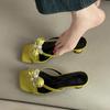 Bow Thin Heel High Heel Cool Slippers Women's Summer Niche Outside Wear Design Flower Casual Pearl Word Slippers Tide