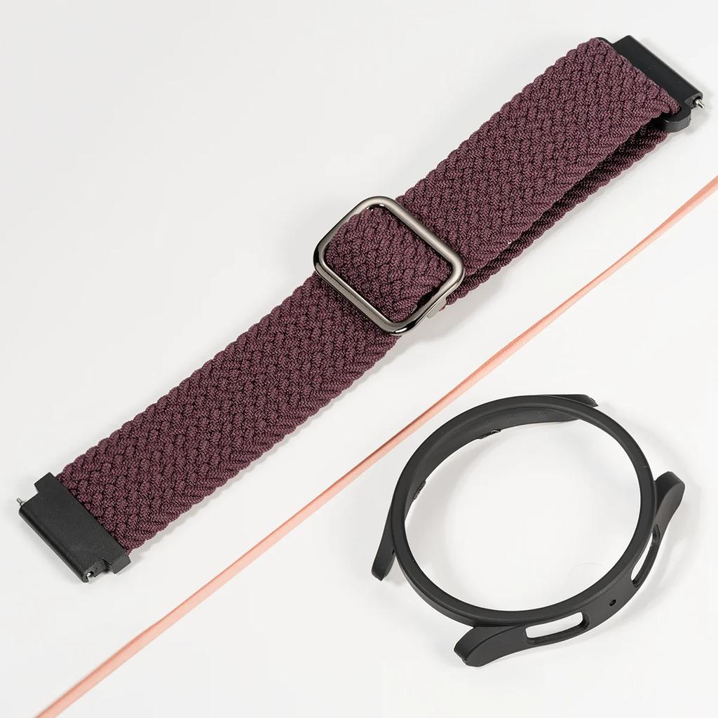 Nylon Band+Case for Samsung Galaxy Watch 7 6 5 4 40/44mm Strap Braided Bracelet PC Bumper Protector Cover SmartWatch Accessories