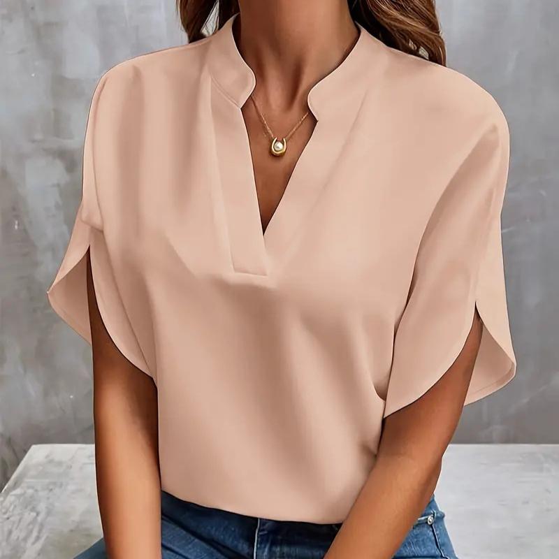 Women's Summer Casual Solid Colour V-Neck Loose Shirt Top