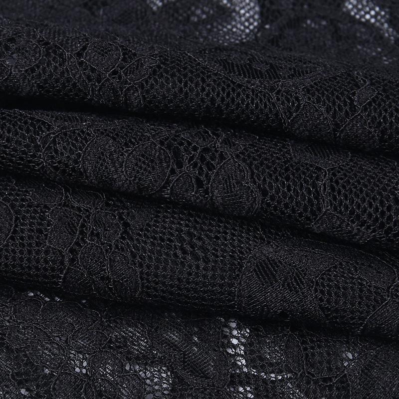 Women's Black Lace Bell Sleeve Halloween Top - Elegant Stand-up Collar