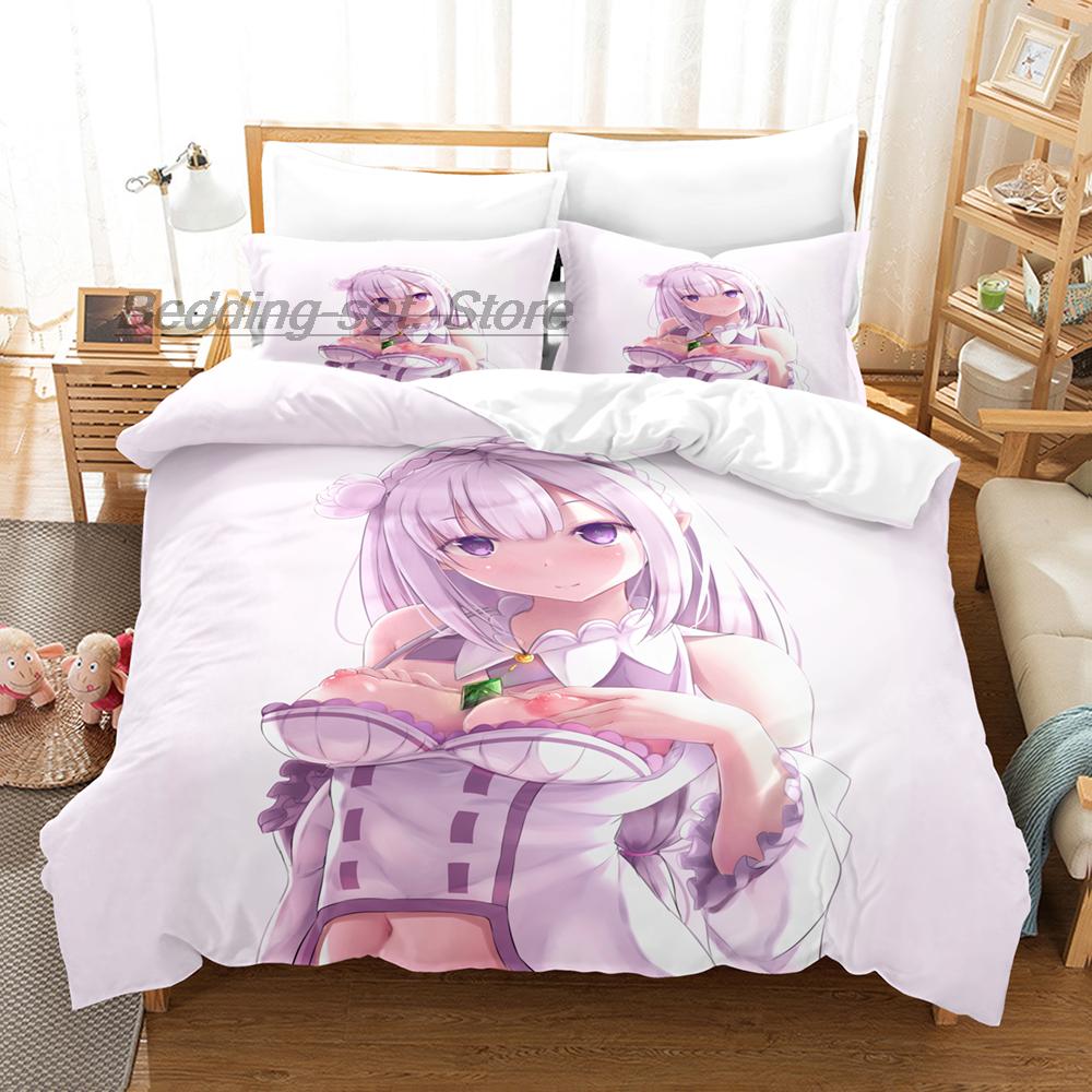 Re Zero Bedding Set Single Twin Full Queen King Size Bed Set Aldult Kid Bedroom Duvetcover Sets 3D Print Anime Bed Sheet Set
