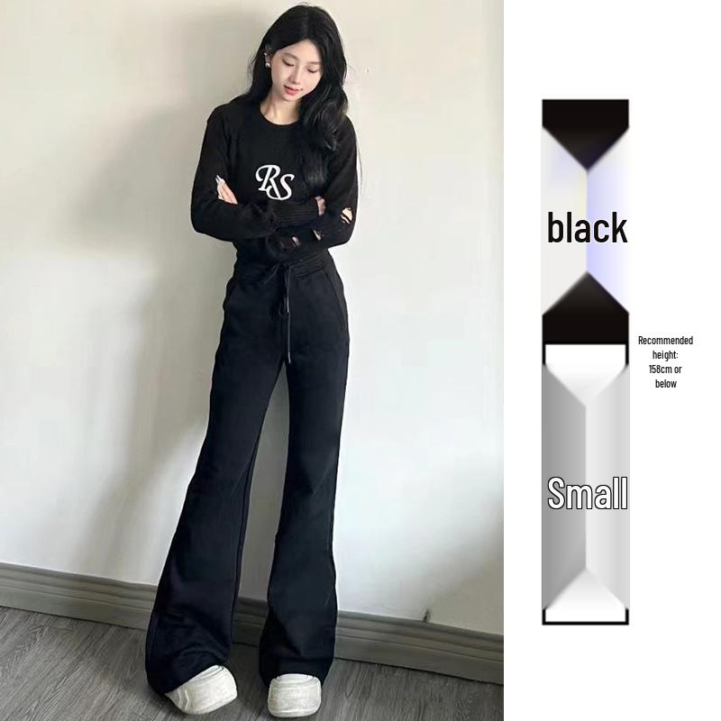 2024 Women's High Waist Gray Sport Flare Pants - Slimming American Style Casual Draping Horseshoe Long Pants