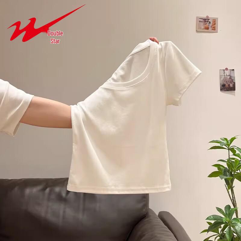 Shuangxing Women's U-Neck Ribbed Short Sleeve Crop T-Shirt