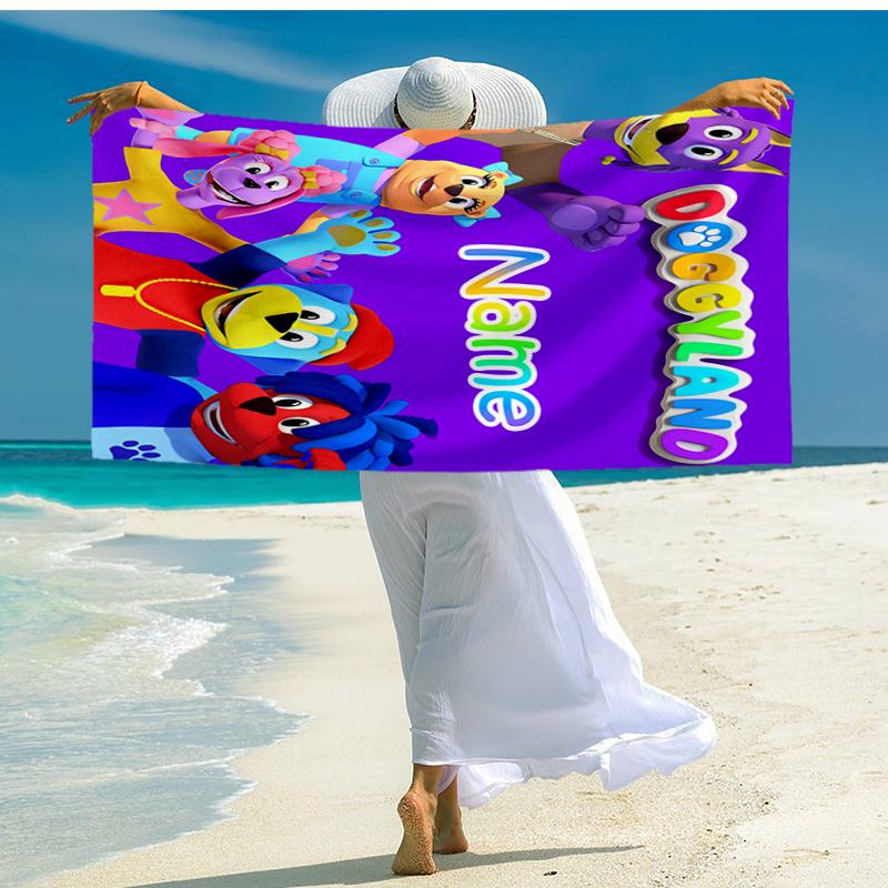 Custom Name Ultra-Soft Beach Towel with Doggyland Theme,Ideal for Pool - Camping, Diving - Perfect Travel Essential, Vibrant Beach Towel.