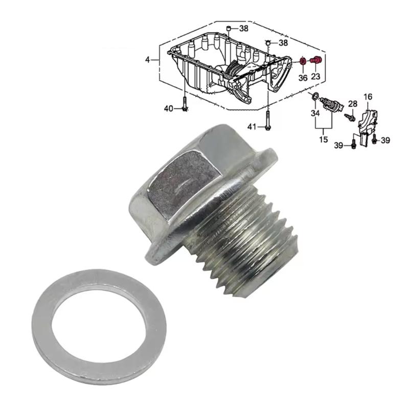 Vehicle Aluminum Alloy Oil Drain Plug Assembly 21.3mm Bolt Width 14mm Washer ID Compatible Select Car Models 90009R70A00