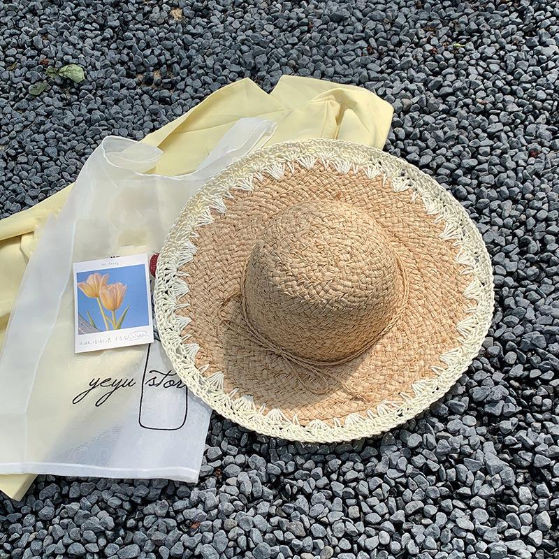 Flat Hat Raffia Woven Flat Straw Hat Top Hat Summer Shade Seaside Vacation Beach Hat Wholesale Sun Hat Elegant