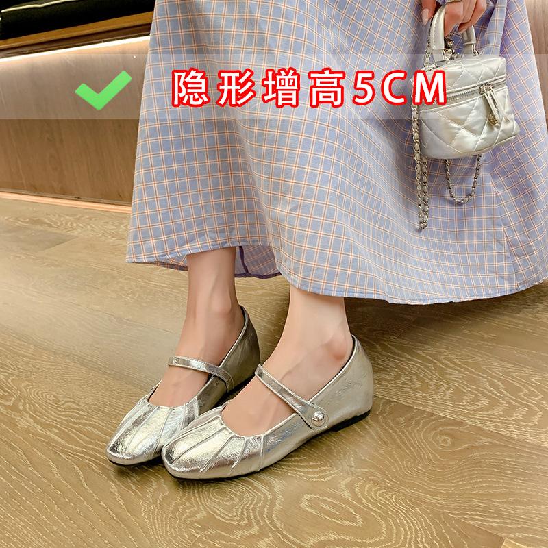 Inner height increase single shoes women's summer new soft leather shallow mouth with skirt gentle Mary Jane not tired feet soft-soled cheongsam shoes