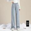 Women's Light Blue Fleece-Lined Wide-Leg Jeans - Winter New Straight-Leg Warm Pants for Students