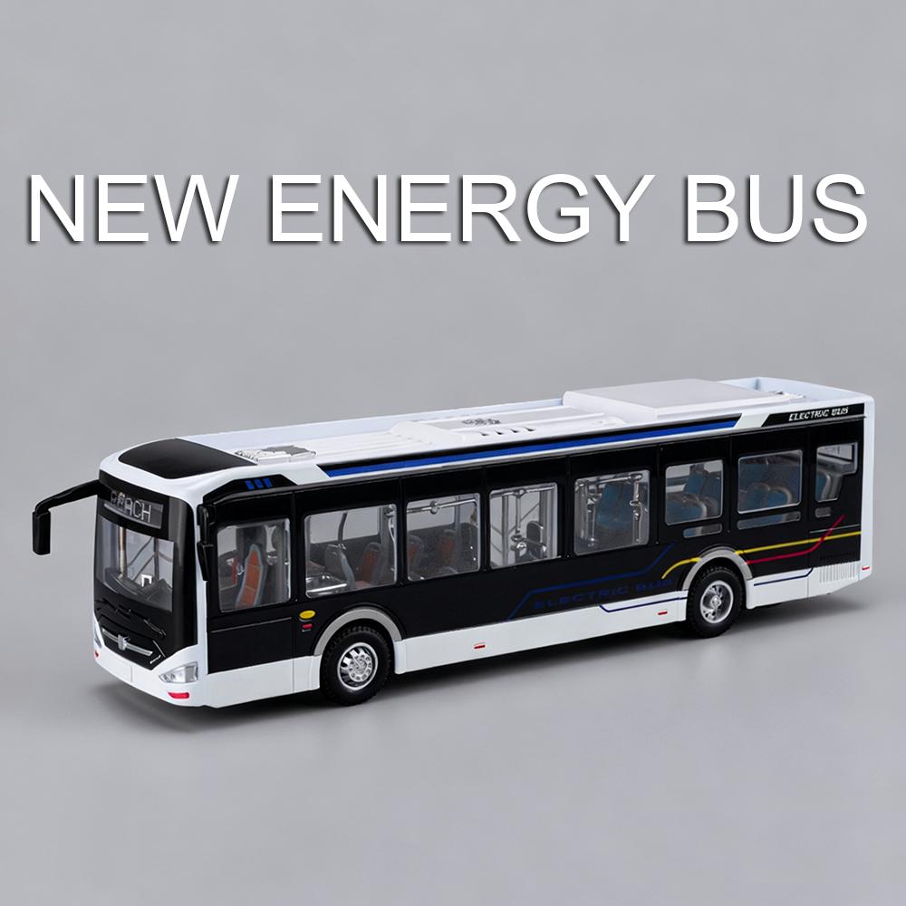 1:42 Nových Energetických Autobusů Hračky Auta Miniaturní Modely Dveře Lze Otevřít Auto Vynikající Interiér Kovová Vozidla pro Batole Děti Dárky