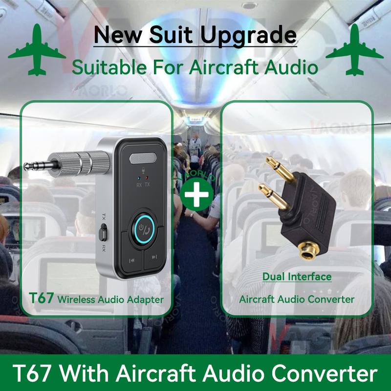 VAORLO 2 IN 1 Bluetooth 5.4 Audio Sender Empfänger 3,5MM AUX HiFi Stereo Musik Drahtloser Adapter Mit Mikrofon Für Fernseher PC Auto Flugzeug Lautsprecher Kopfhörer