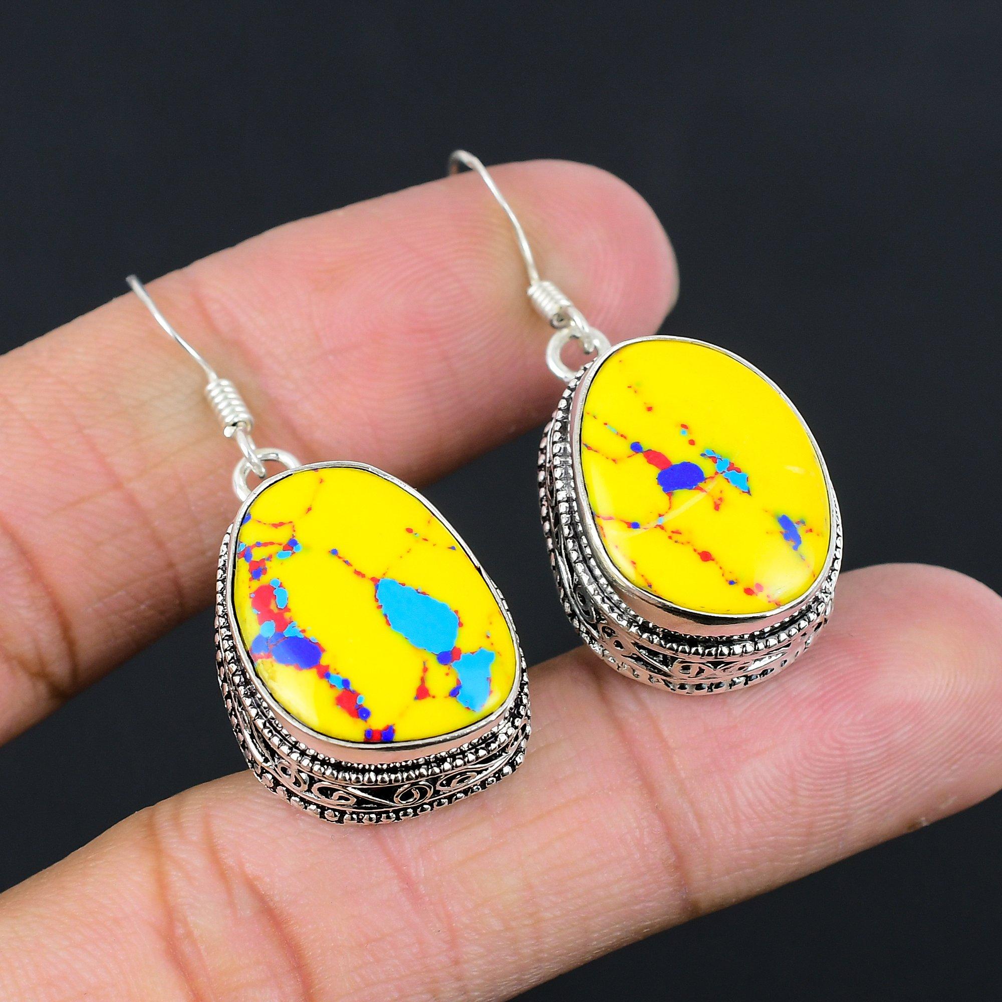 

Natural Mosaic Balloon Jasper 925 Silver Drop/Dangle Vintage Earrings For Girls