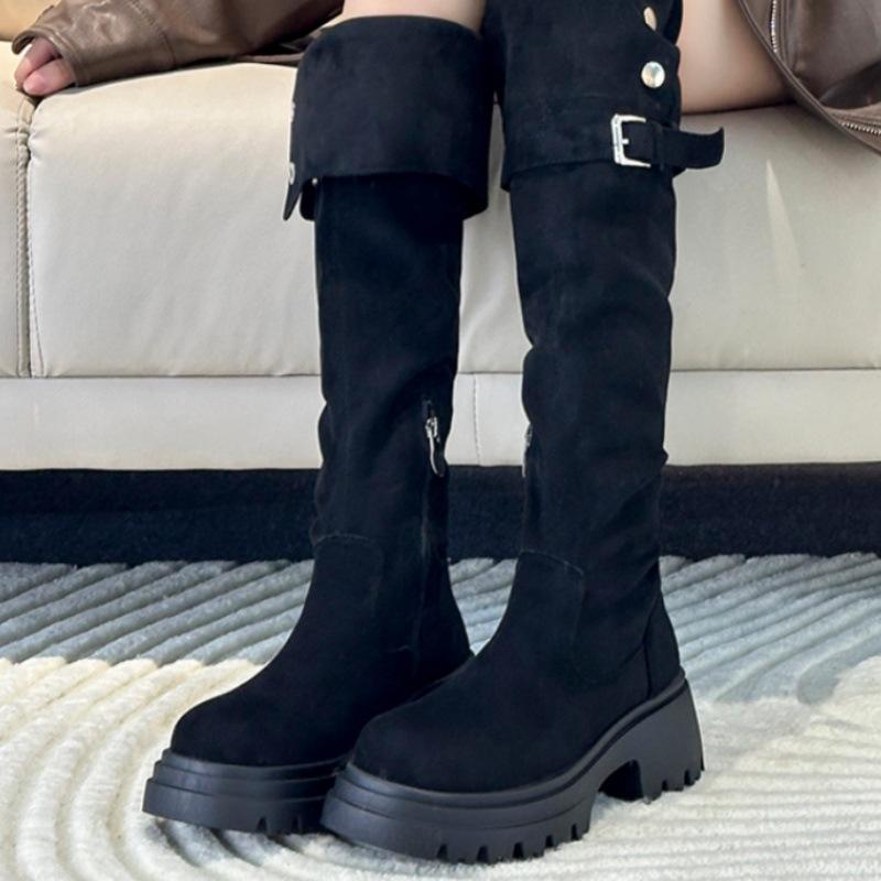 Retro fashion knee boots thick-soled versatile two wear folded knight boots slim high boots wowinter