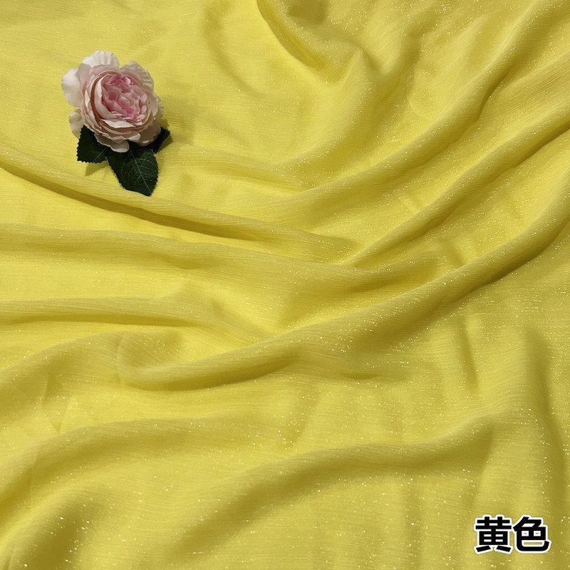 Shiny Silver Wire Crinkle Chiffon Fabric Plain By The Meter for Clothes Hanfu Dress Shirt Diy Sewing Cloth Soft Breathable Black