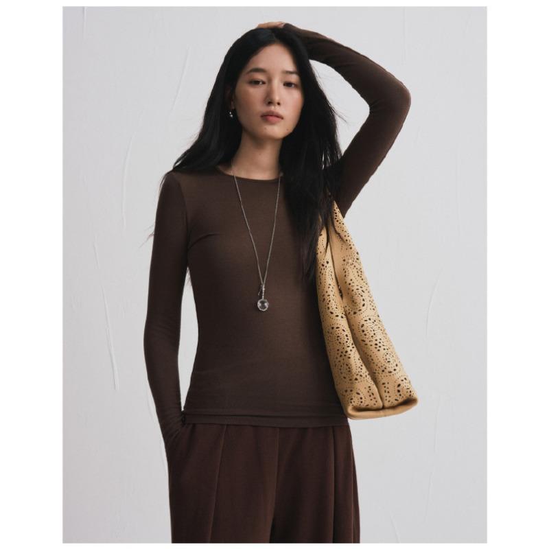 Tencel Modal Cashmere Bottoming Shirt for Women in Autumn and Winter Slim Solid Color Skin-friendly T-shirt High-end Light Luxury Knitwear