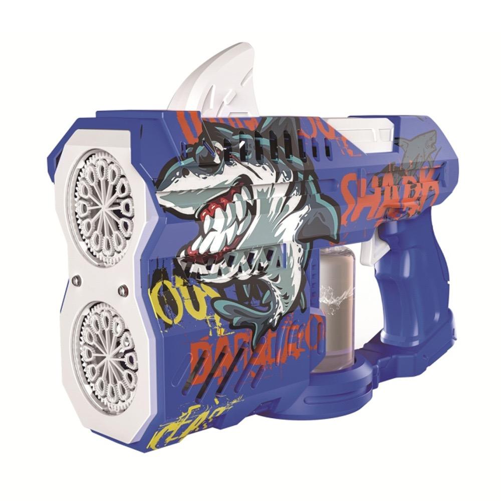 Children and adults' toy, glowing shark bubble gun, electrically fired bubble gun nozzle, essential toy for outdoor play, bubble