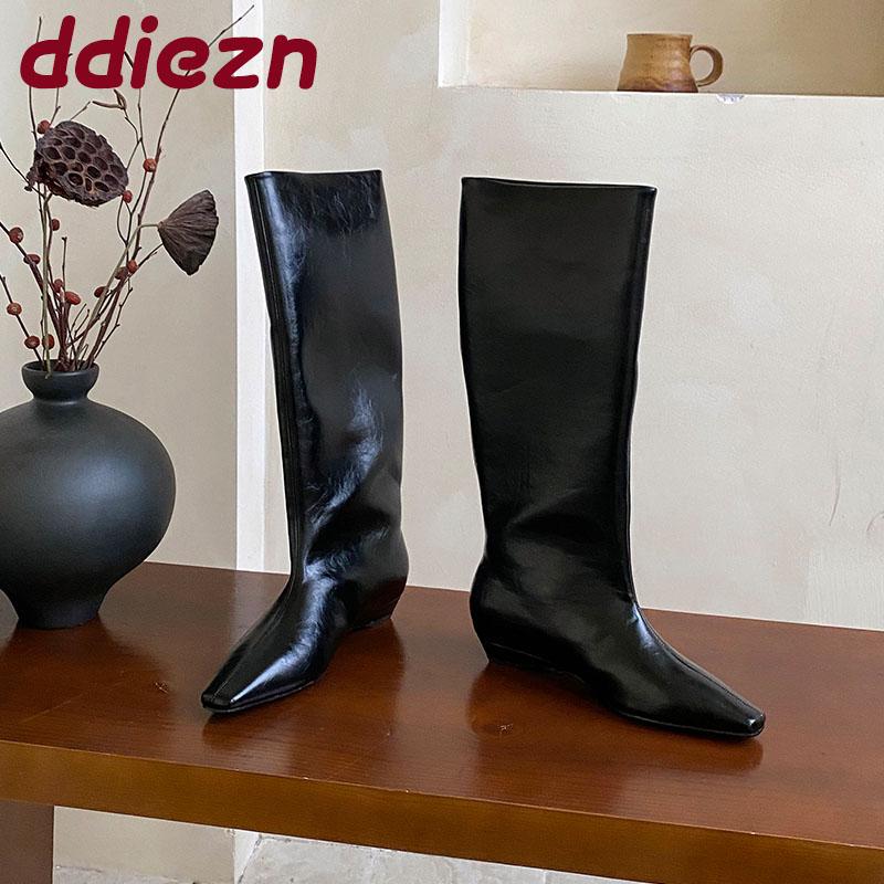 Fashion Women Knee High Boots With Height Increasing Shoes Fashion Pointed Toe Ladies Modern Long Boots Female Slip On Shoes