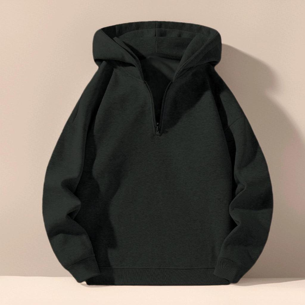 2025 Men's Heavyweight Fleece Hooded Sweatshirt: Autumn/Winter Half-Zip Casual Jacket