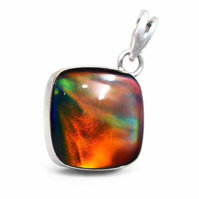 925 Sterling Silver 26Ct Natural Ammolite CERTIFEID Square Pendant Gift For Her
