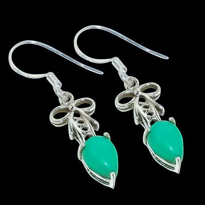 Natural Chrysoprase Gemstone 925 Solid Sterling Silver Gift Earring 1.50" a8S86
