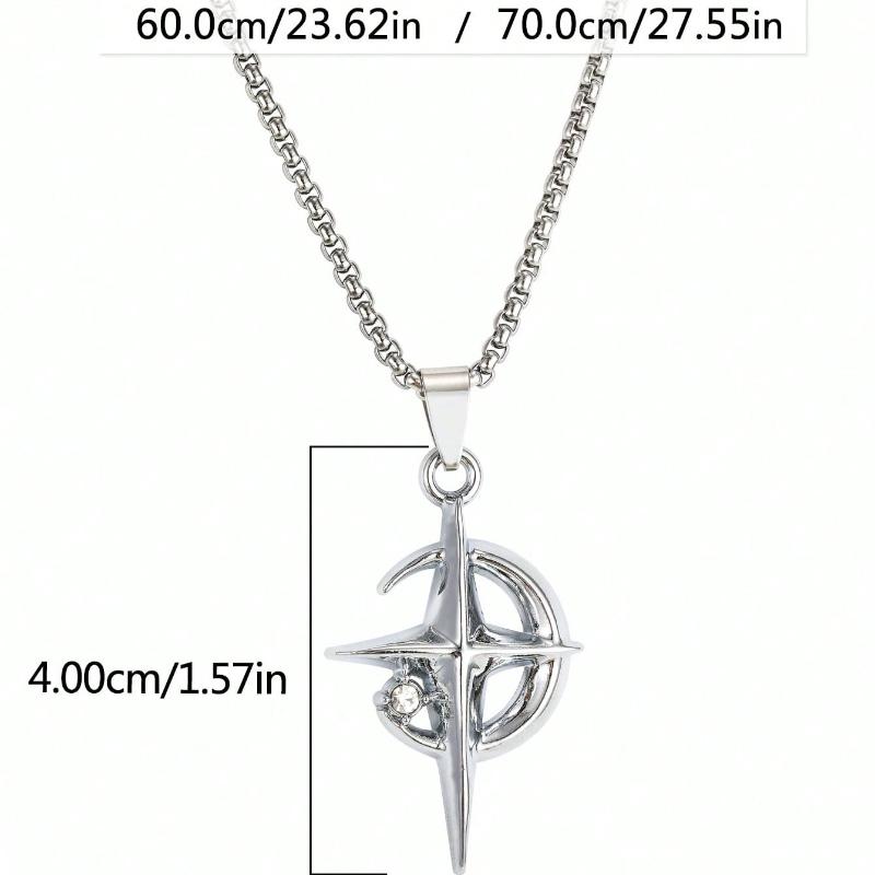 1pc European & American Fashion Halloween Crescent Moon & Star Pendant Necklace, Stainless Steel Bead Chain for Men & Women
