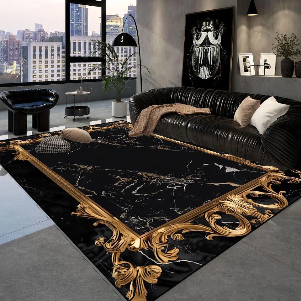 Luxusní černé zlaté koberce Retro evropský koberec do obývacího pokoje Hotelová hala Pohovková zóna Podložka na podlahu Chodba Pokoj Vchod Velké koberce