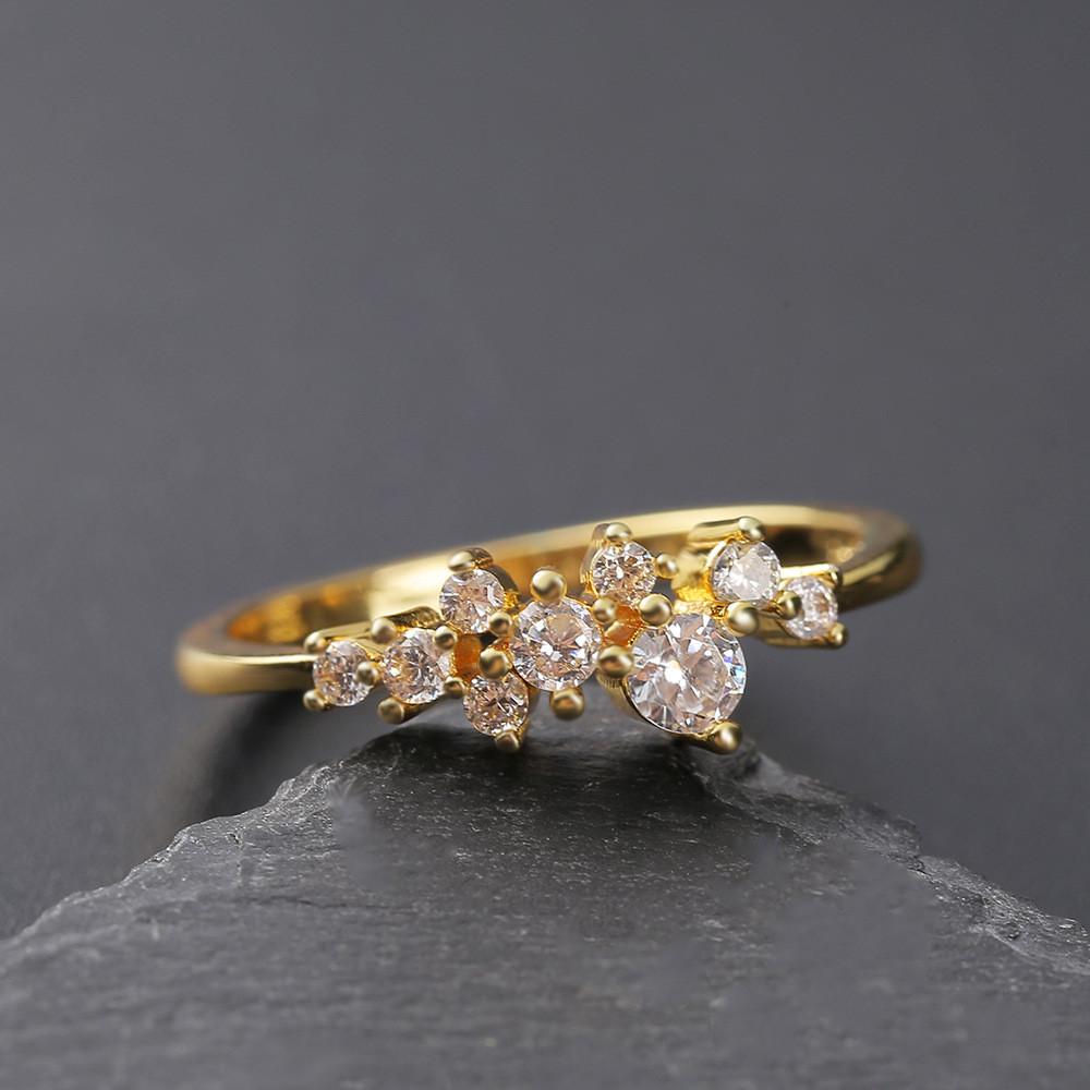Elegant 18k Gold Plated Diamond Ring For Women With Floral Design And Adjustable Sizes