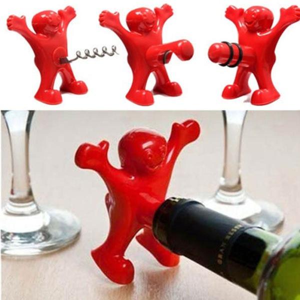 Kitchen Bar Red Fun Happy Man Wine Beer Soda Bottle Novelty Opener Stopper