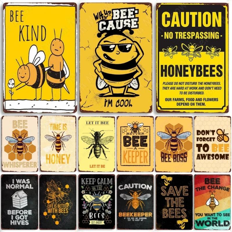 Vintage Bee Kind Funny Poster Honeybee Happy Retro Metal Sign Home Outdoor Wall BeeKeeper Slogans Art Tin Plate Decoration