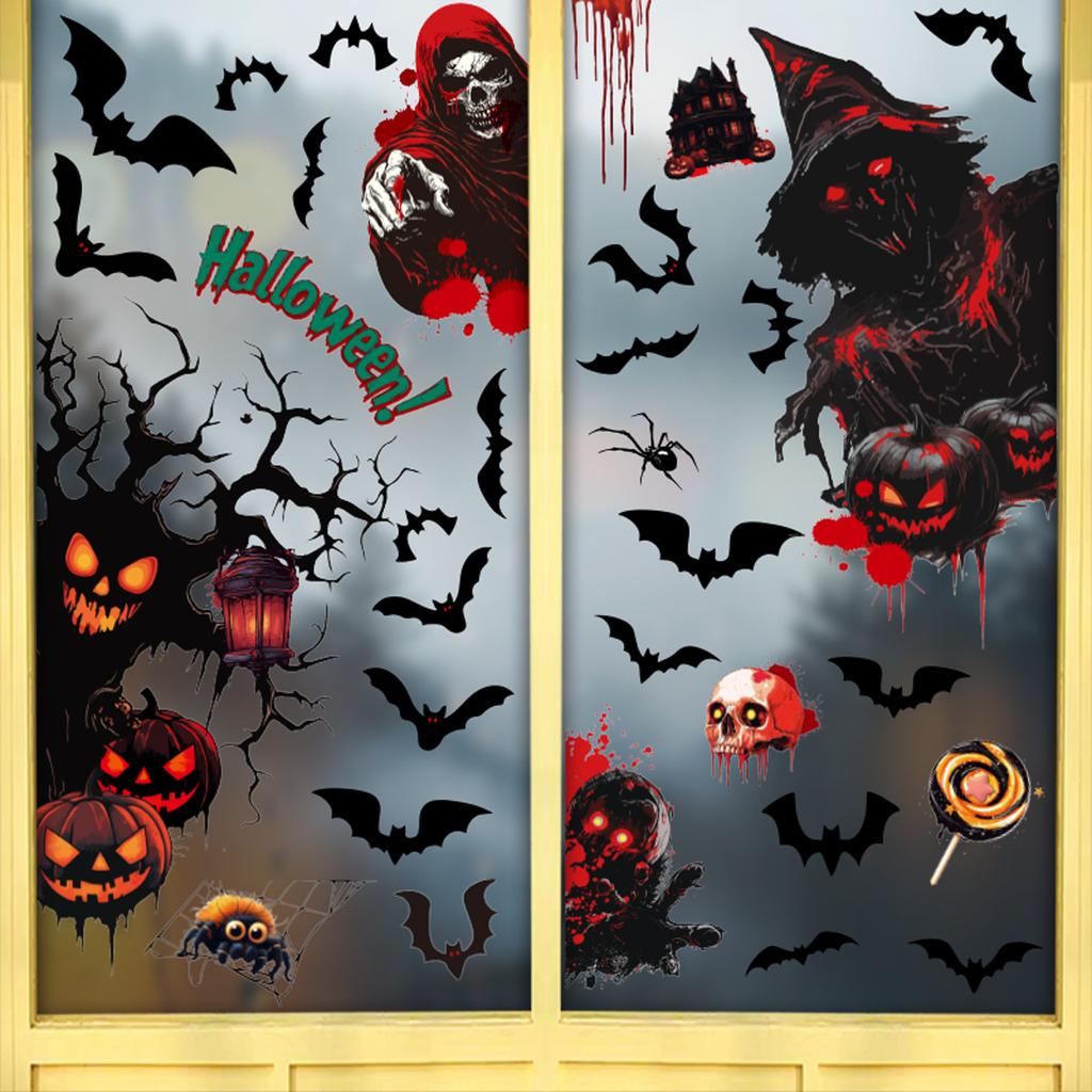 Death Scythe Terror Bat Ghost Static Electricity Stickers Halloween Decorations Creative Pumpkin Reaper Glass Stickers